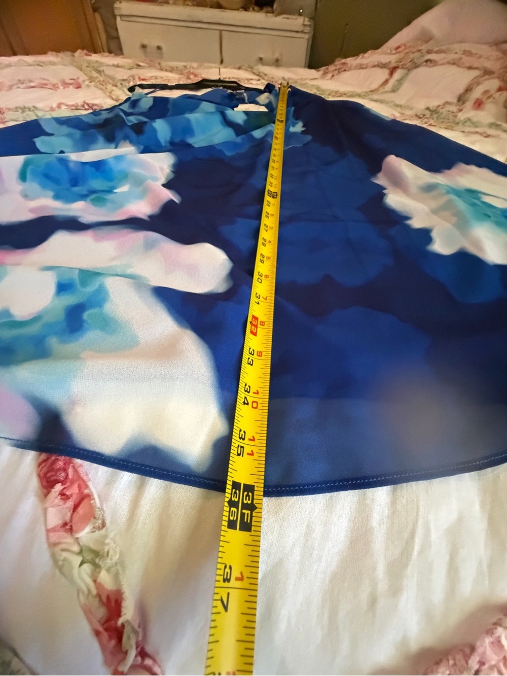 Badgley Mischka Royal Blue One-Shoulder wedding guest cocktail Floral Dress - Picture 4 of 7